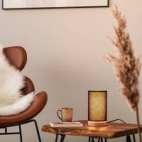 BRITOP Tafellamp Canvas, eikenhout, rond, zwart