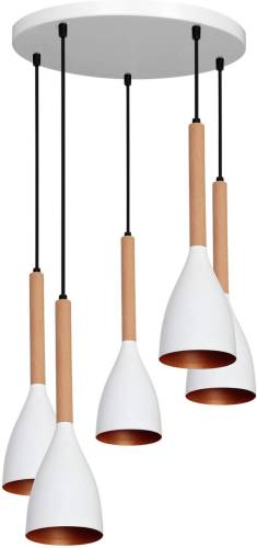 EULUNA Hanglamp Muza 5-lamps rond wit/goud/hout licht