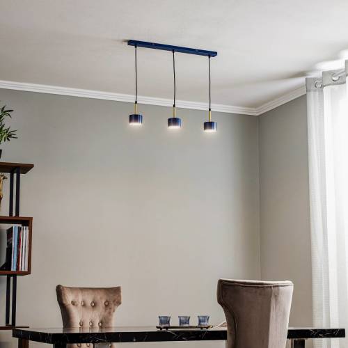 Eko-Light Hanglamp Arena lang 3-lamps, blauw-goud