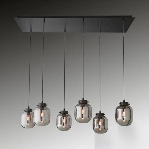 Fischer & Honsel Hanglamp Regi van glas, rookgrijs, 6-lamps