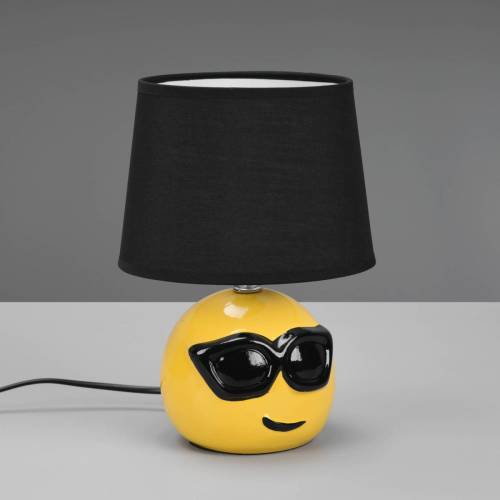 Reality Leuchten Tafellamp Coolio met Smiley, stoffen kap zwart