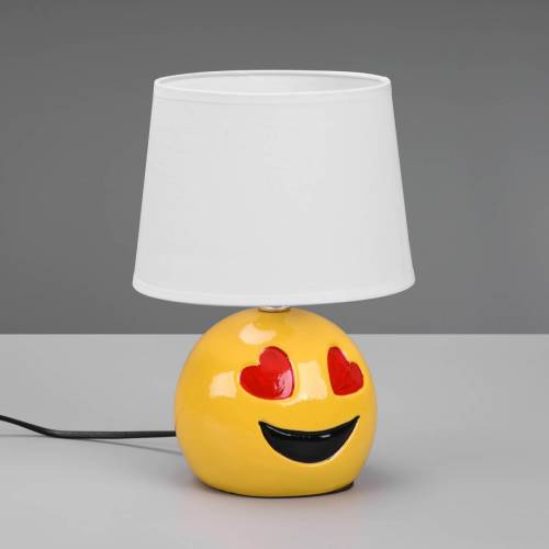 Reality Leuchten Tafellamp Lovely met Smiley, stoffen kap wit