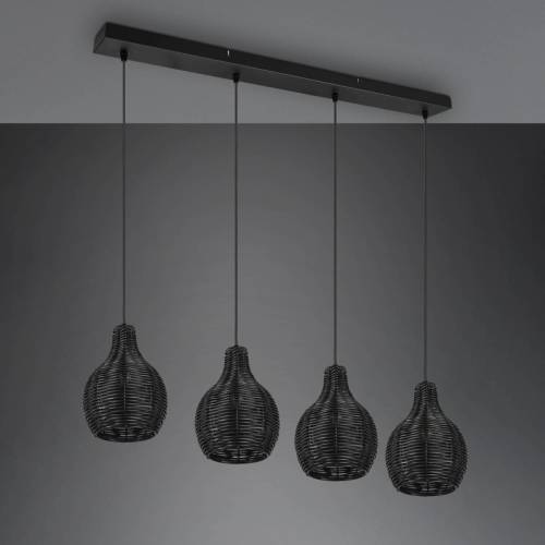 Reality Leuchten Hanglamp Sprout van rotan, 4-lamps, zwart