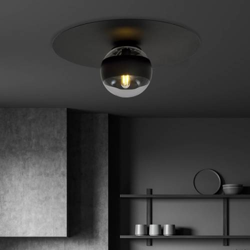 EMIBIG LIGHTING Kenzo plafondlamp, rond, zwart/helder, 1-lamp