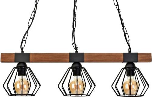 Eko-Light Hanglamp Ulf met houten balk, 3-lamps