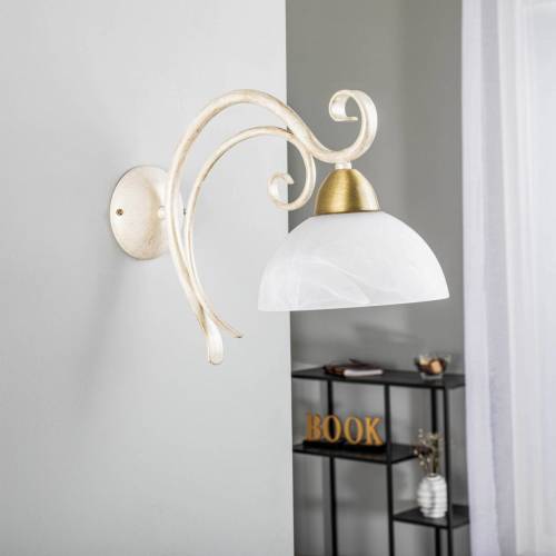 Luminex Wandlamp Flora, een glazen kap, wit/messing