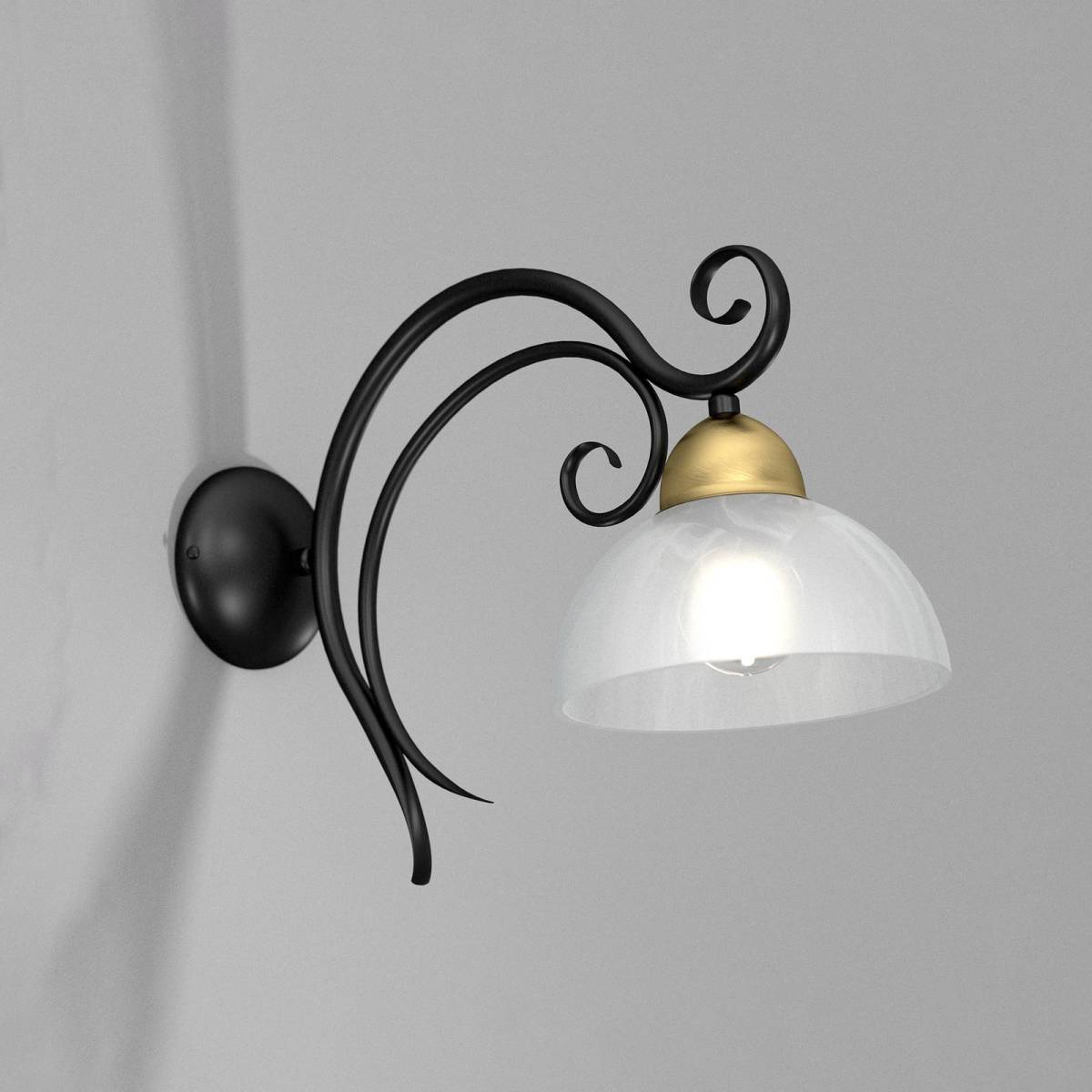 Luminex Wandlamp Flora, een glazen kap, zwart/messing