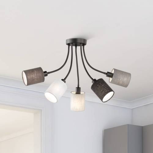 Fischer & Honsel Plafondlamp Koi met stoffen kappen, 5-lamps