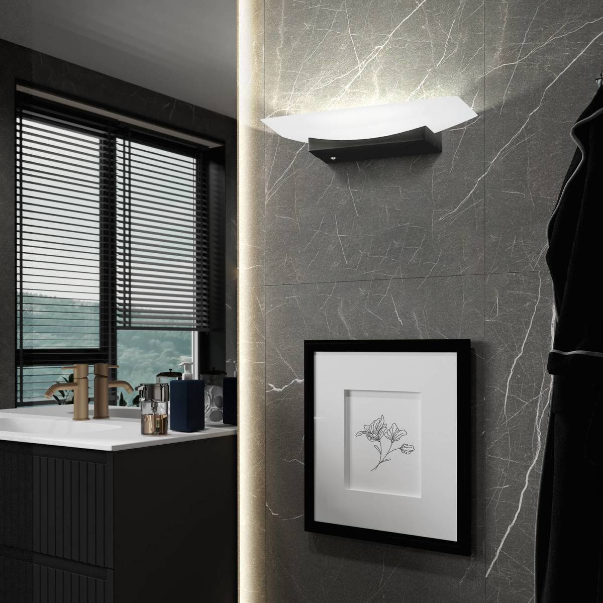 Fischer & Honsel LED wandlamp Bowl TW CCT breedte 30 cm, zwart