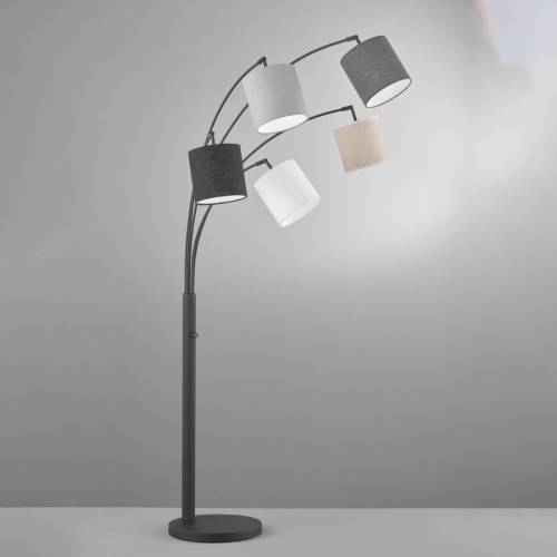 Fischer & Honsel Vloerlamp Annecy met stoffen kappen, 5-lamps