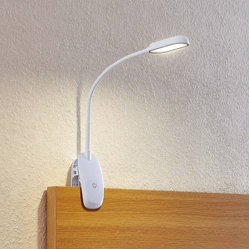 PRIOS klemlamp Najari, wit, oplaadbare batterij, USB, 51 cm hoog