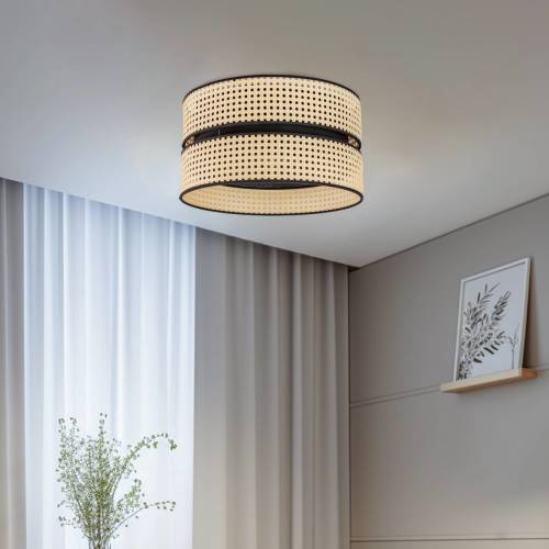 Duolla Plafondlamp Duo, rotan, Ø 40cm, beige/zwart