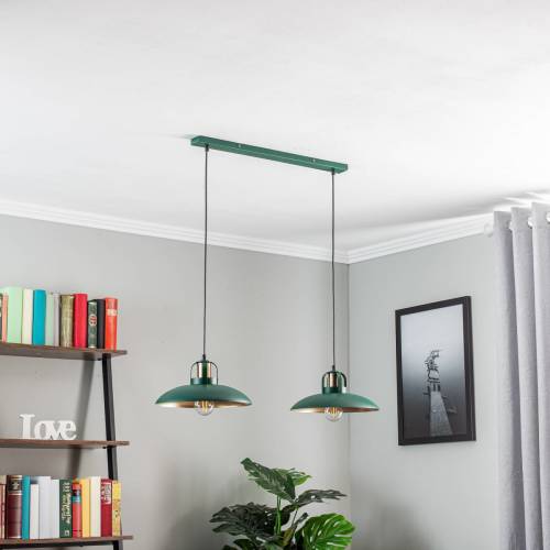 Eko-Light Hanglamp Felix, groen/goud, 2-lamps