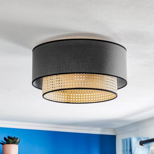 Duolla Plafondlamp Boho, rotan, textiel, zwart/beige