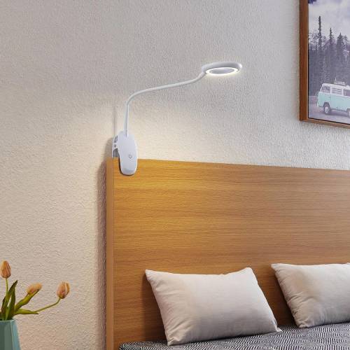 PRIOS klemlamp Harumi, wit, oplaadbare batterij, USB, 51 cm hoog