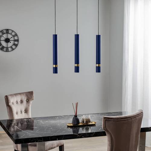 Eko-Light Hanglamp Joker, 3-lamps, blauw-goud