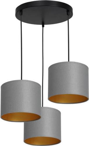 Luminex Hanglamp Soho, cilindrisch rond 3-lamps grijs/goud