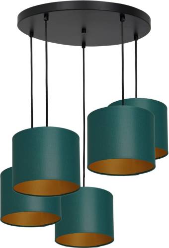 Luminex Hanglamp Soho, cilindrisch rond 5-lamps groen/goud