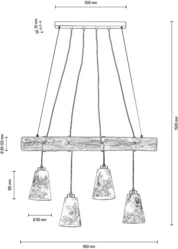 EULUNA Hanglamp Flarino, dennenhout, 4-lamps