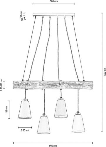 BRITOP Hanglamp Como, 4-lamps, walnoot
