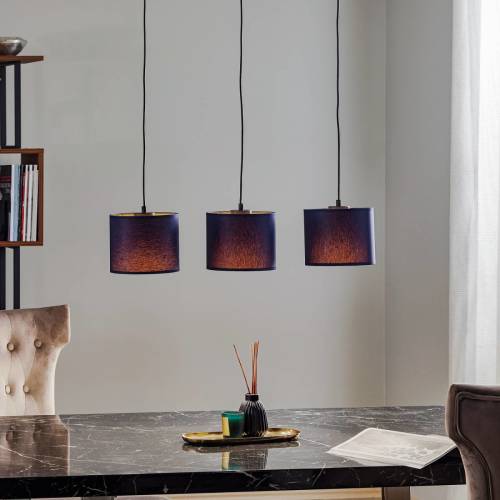 Luminex Hanglamp Soho, cilindrisch lang 3-lamps blauw/goud