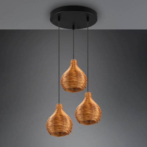 Reality Leuchten Hanglamp Sprout van rotan, 3-lamps, natuur