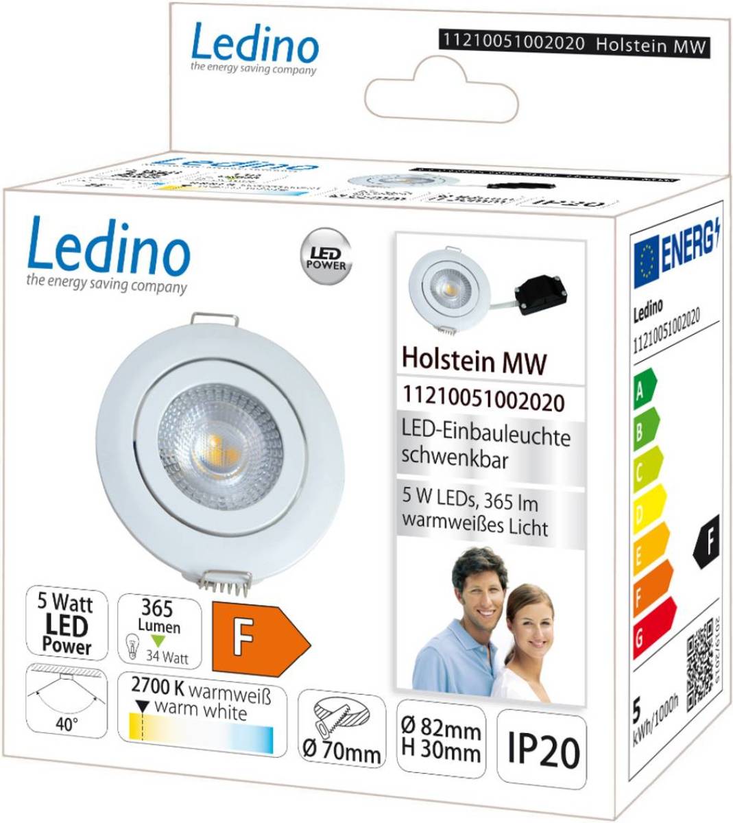 Ledino LED inbouwlamp Holstein MS, IP20 40°, wit