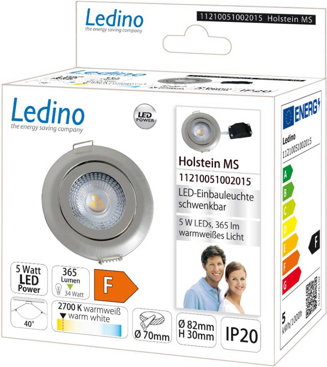 Ledino LED inbouwlamp Holstein MS, IP20 40°, staal