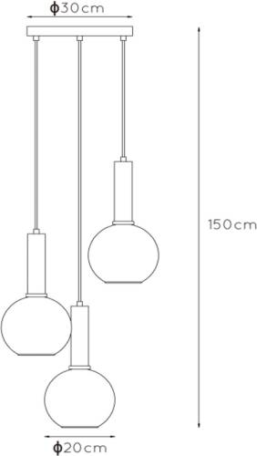 Lucide Hanglamp Marius, glazen kap, zwart, 3-lamps