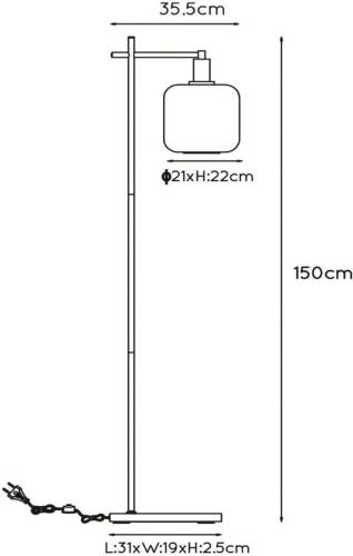 Lucide Vloerlamp Joanet met rookglas kap