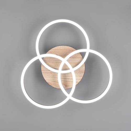 Reality Leuchten LED plafondlamp Circle 3-lamps afstandsb. hout