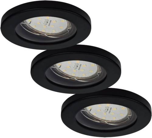 ELC Delfan LED badkamer-inbouwlampen 3 stuks zwart