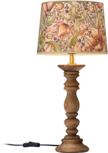 PR Home Lodge tafellamp hout/stoffen kap bloemen