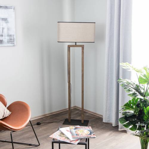 BRITOP Vloerlamp Habita, noten, stoffen kap, beige