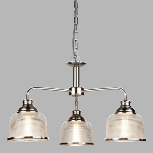 Searchlight Hanglamp Bistro II 3-lamps zilver/ribbelglas