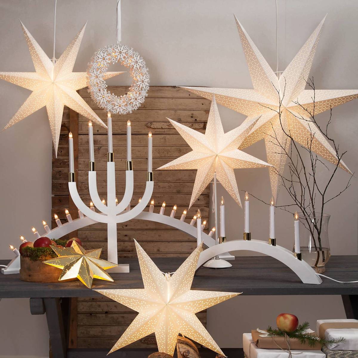 STAR TRADING Mite papieren ster met gaatjespatroon, wit Ø 54 cm