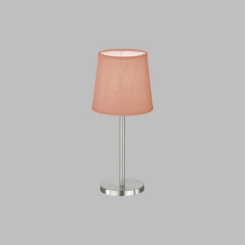 FH LIGHTING Tafellamp Eve linnen kap nikkel/roze