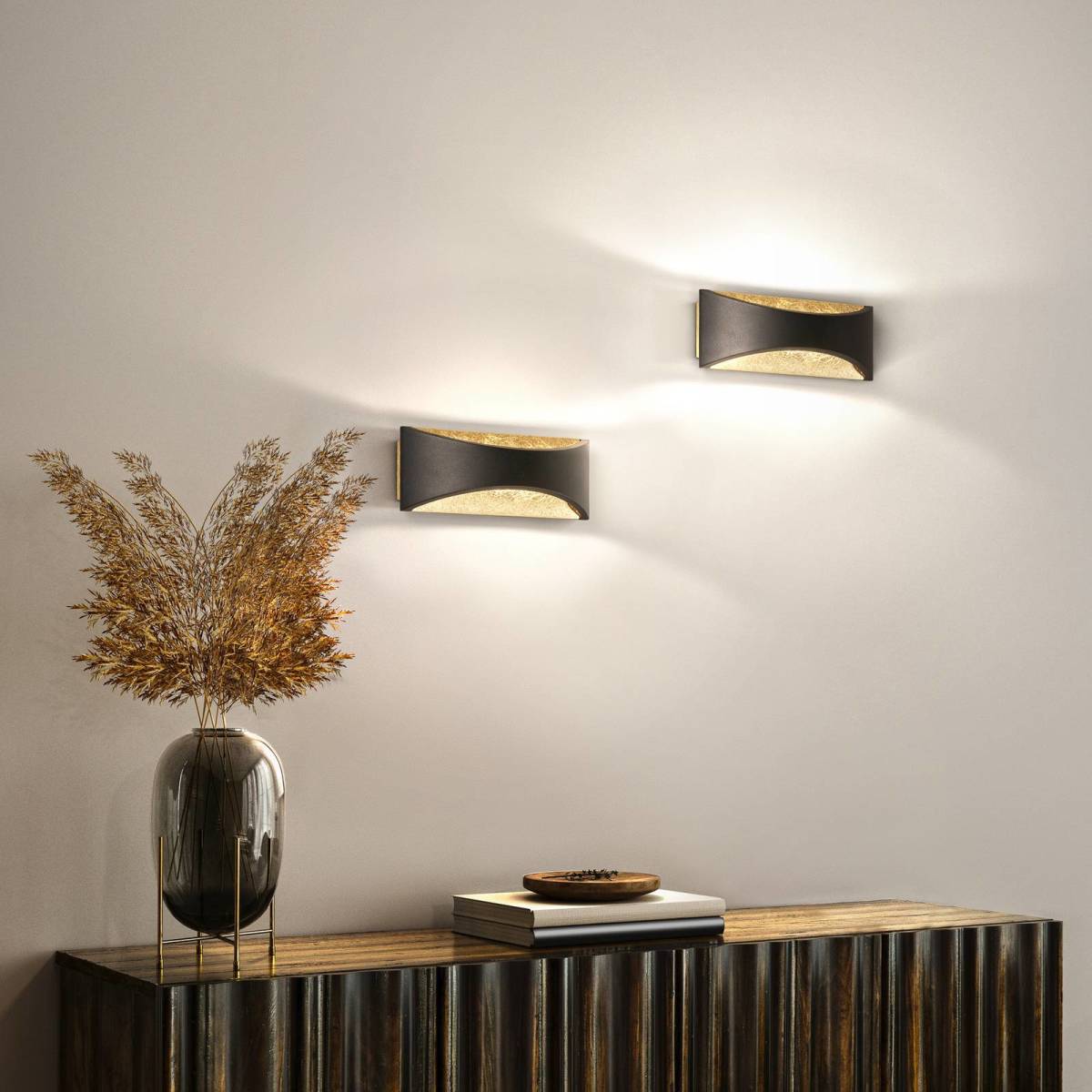 Fischer & Honsel LED wandlamp Rio up/down, zwart/bladgoud