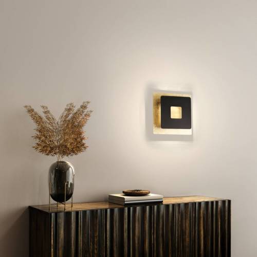 Fischer & Honsel LED wandlamp Hennes, 18x18cm, bladgoud/zwart