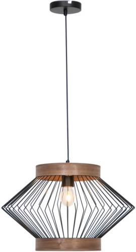 Viokef Hanglamp Darling van staal en hout, hoekig