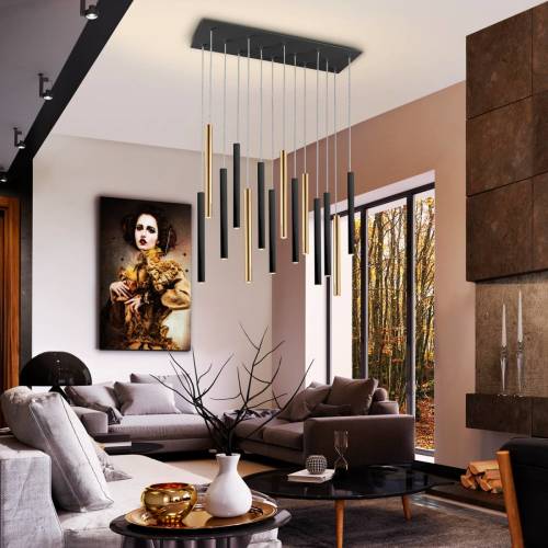 Schuller Valencia LED hanglamp Varas bestuurbaar 14-lamps goud/zwart