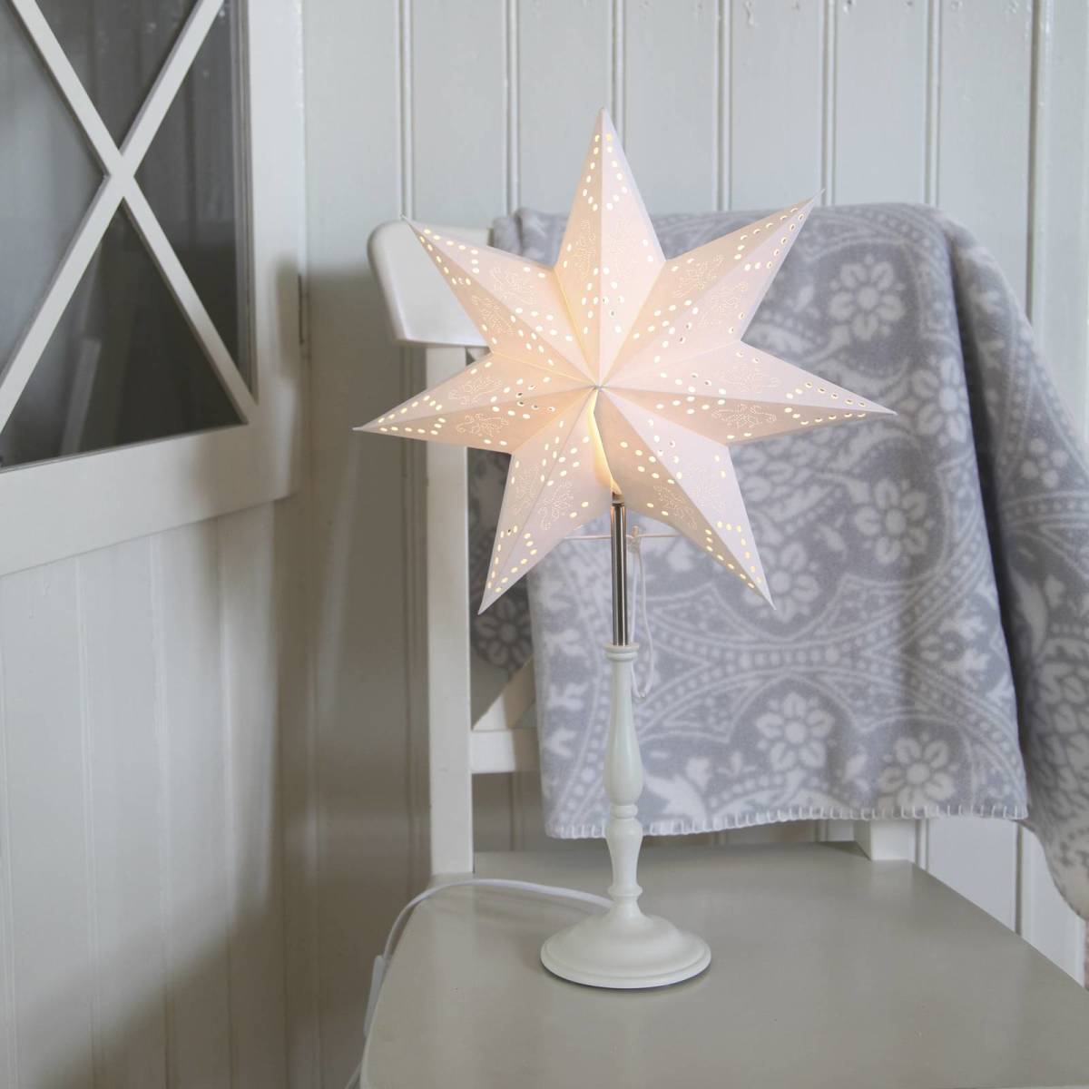 STAR TRADING Staande ster romantiek met houten frame, wit