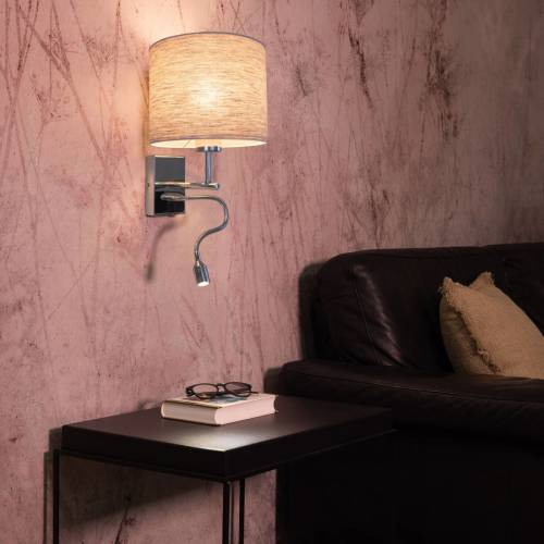 BRITOP Wandlamp Boho met leesarm, chroom/beige