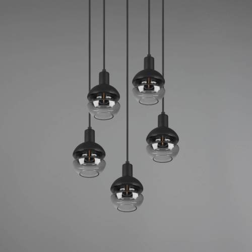 Trio Lighting Hanglamp Mela, rond, 5-lamps, zwart