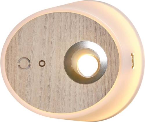 Carpyen LED wandlamp Zoom, spot, USB-uitgang, iepenhout