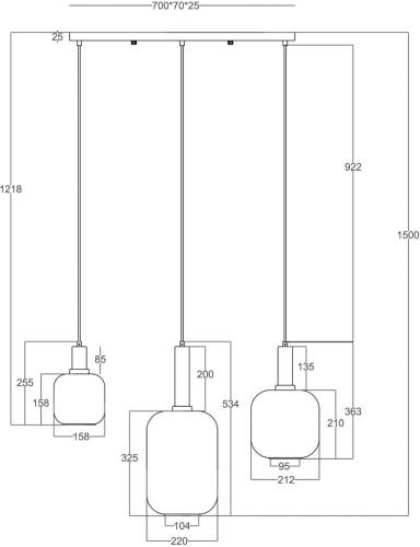 Naeve Leuchten Näve Hanglamp Fumo, rookglas, 3-lamps, lineair