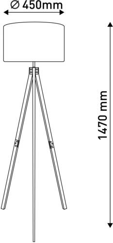 Naeve Leuchten Näve Vloerlamp 2072528, driebeen van hout, stoffen kap