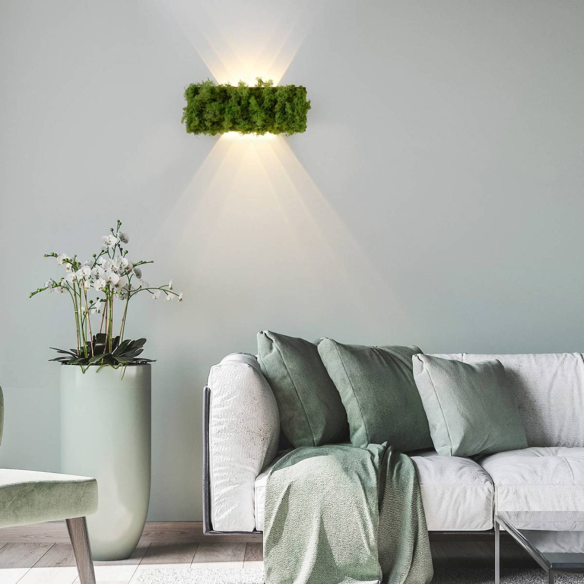 JUST LIGHT. Green Carlo LED wandlamp, Up/Down, echt mos