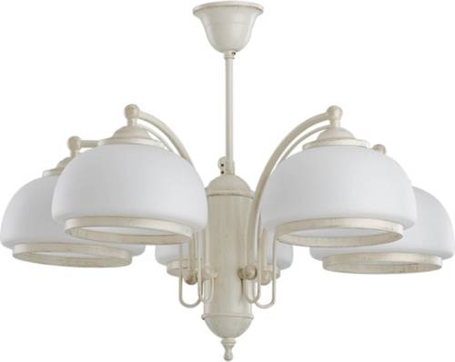 Alfa Kroonluchter Lord, glazen kap, 5-lamps, wit