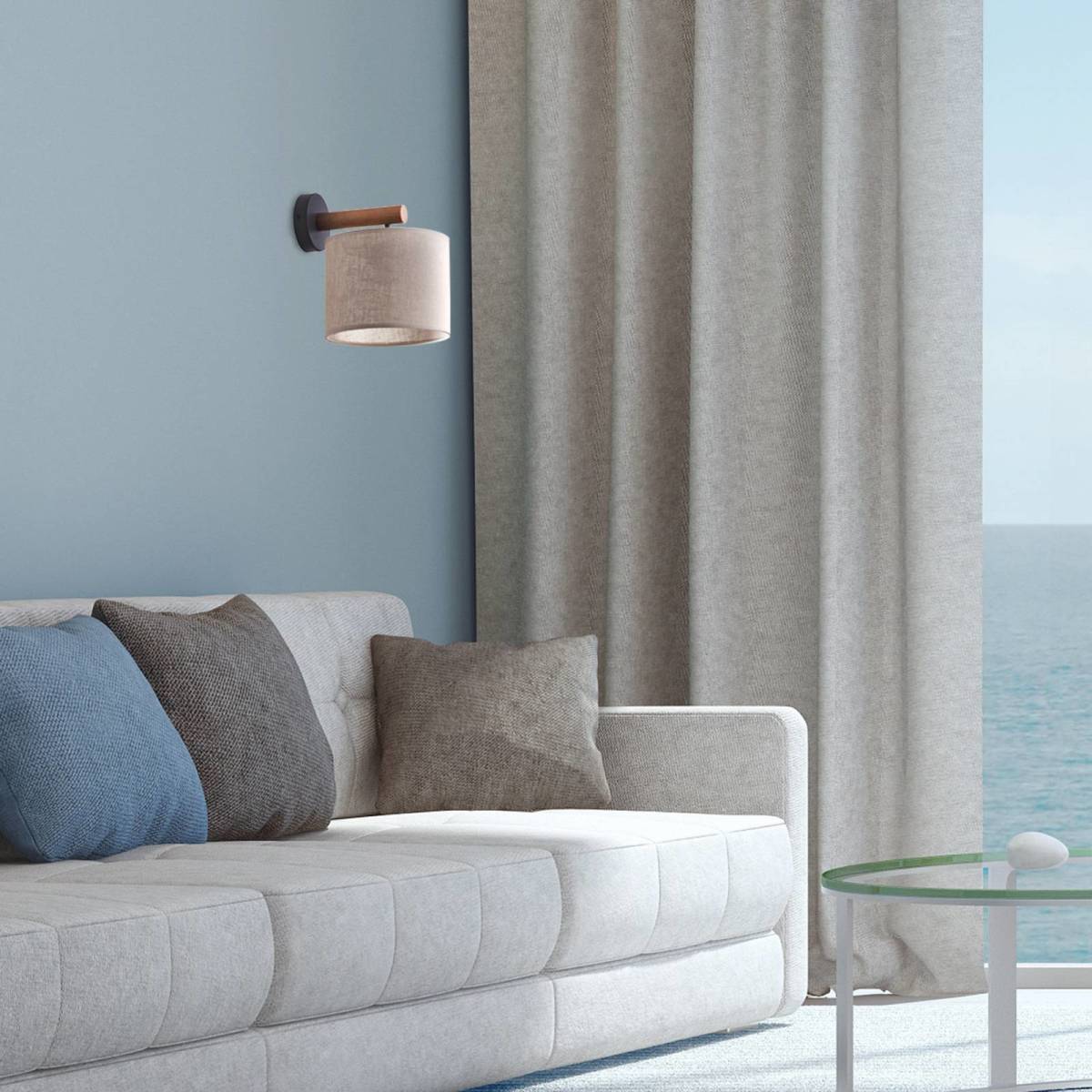 EULUNA Wandlamp Deva Nature, textiel, hout